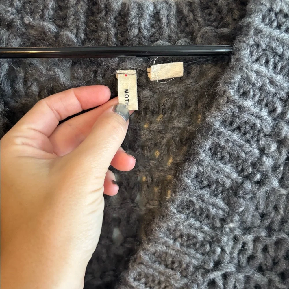Moth Two-Tone Chunky Knit‎ Cardigan in Gray and Blush